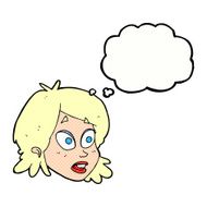 cartoon female face with surprised expression thought bubbl N18