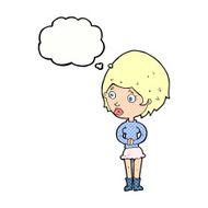 cartoon concerned woman with thought bubble N10