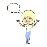cartoon woman shrugging with thought bubble N56