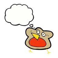 funny cartoon robin with thought bubble N8