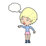 cartoon concerned woman reaching out with thought bubble N10