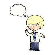 cartoon school boy answering question with thought bubble N45