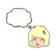 cartoon happy female face with thought bubble N167