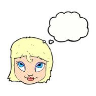 cartoon woman smiling with thought bubble N9
