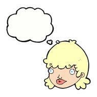 cartoon female face with surprised expression thought bubbl N19