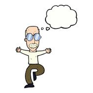 cartoon old man wearing big glasses with thought bubble N9