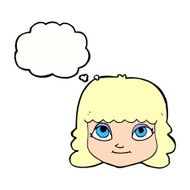 cartoon happy female face with thought bubble N169