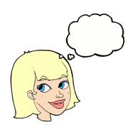 cartoon happy female face with thought bubble N170