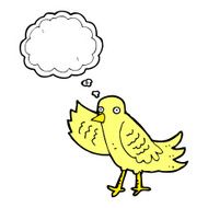cartoon waving bird with thought bubble N20