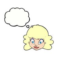cartoon happy female face with thought bubble N172