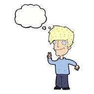 cartoon man giving peace sign with thought bubble N49