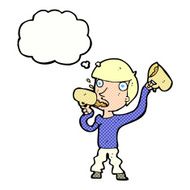 cartoon man drinking beer with thought bubble N10