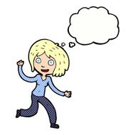 cartoon happy waving girl with thought bubble N10
