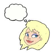 cartoon happy female face with thought bubble N173