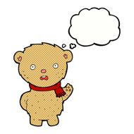 cartoon teddy bear wearing scarf with thought bubble N10