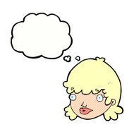 cartoon female face with thought bubble N137