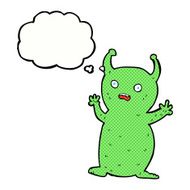 cartoon funny little alien with thought bubble N10