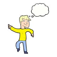 cartoon happy man pointing with thought bubble N57