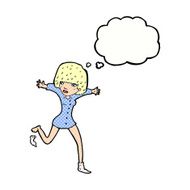 cartoon woman kicking off sock with thought bubble N9