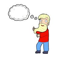 cartoon excited bearded man with thought bubble N9