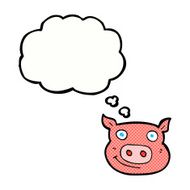 cartoon pig face with thought bubble N10