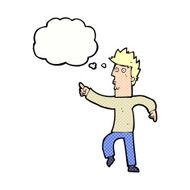 cartoon worried man pointing with thought bubble N28