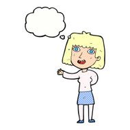 cartoon friendly woman waving with thought bubble N47