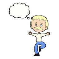 cartoon dancing man with mustache thought bubble N9