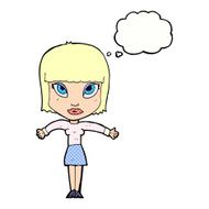 cartoon woman shrugging with thought bubble N57