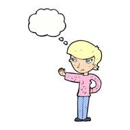 cartoon woman waving with thought bubble N315