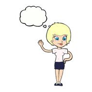 cartoon woman waving with thought bubble N316