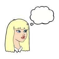 cartoon pretty girl with long hair thought bubble N10