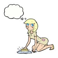cartoon cinderella scrubbing floors with thought bubble N8
