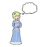 cartoon shocked victorian woman with thought bubble N10
