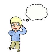 cartoon frightened boy with thought bubble N19