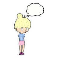 cartoon woman staring with thought bubble N29