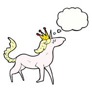 cartoon unicorn with thought bubble N39