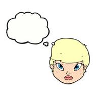 cartoon serious face with thought bubble N10