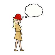 cartoon female spy with thought bubble N28