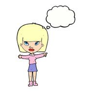 cartoon woman pointing with thought bubble N198