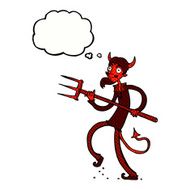 cartoon devil with pitchfork thought bubble N25