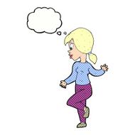cartoon woman waving with thought bubble N318