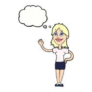 cartoon woman waving with thought bubble N319