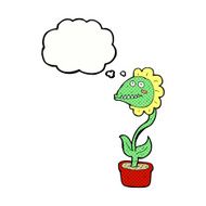 cartoon monster plant with thought bubble N9