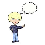 cartoon pointing boy with thought bubble N28