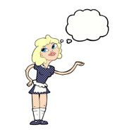 cartoon waitress serving with thought bubble N10