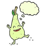 cartoon happy dancing pear with thought bubble N9