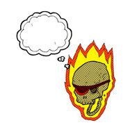 cartoon flaming pirate skull with thought bubble N10