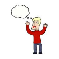 cartoon frightened man with thought bubble N78