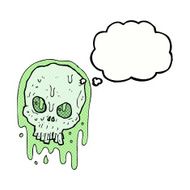 cartoon slimy skull with thought bubble N7
